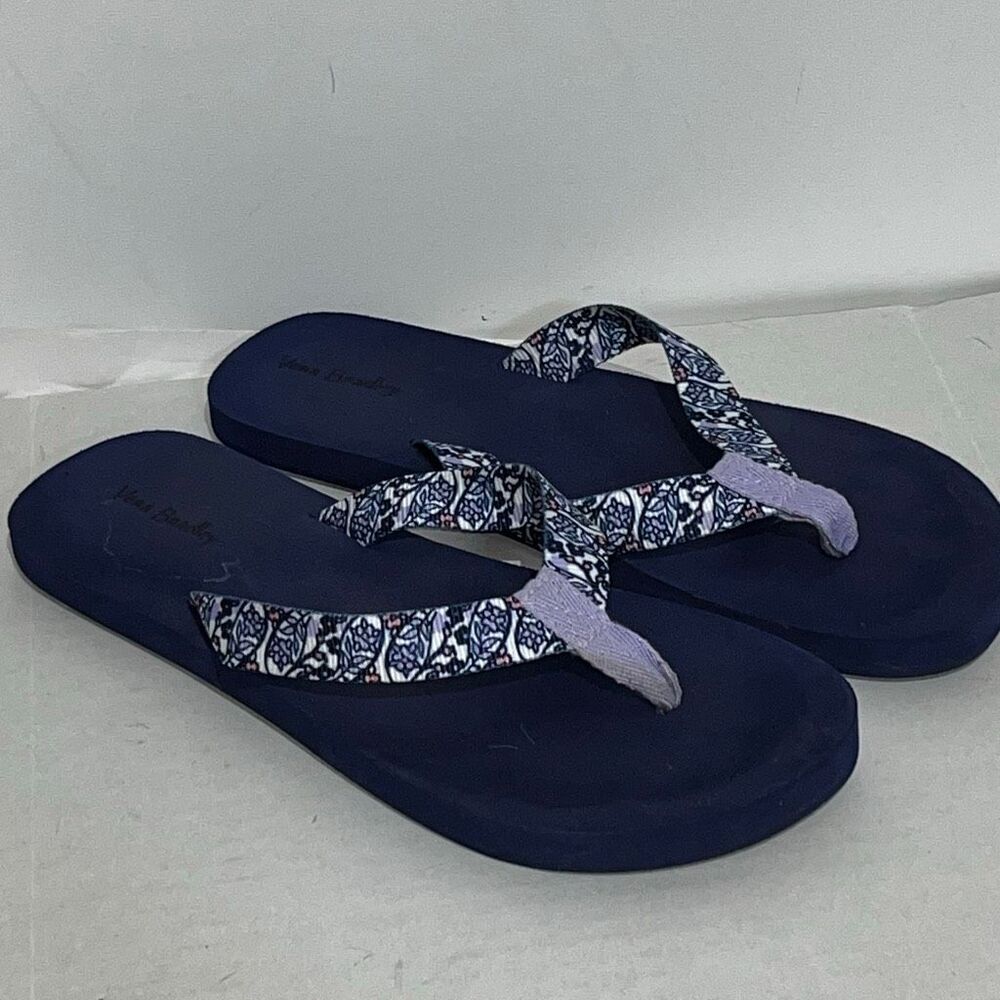 Vera‎ Bradley Women Navy Blue Floral Paisley Fabric Strap Flip Flop Sandals S